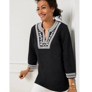 NWT Talbots Embroidered Linen Cotton Tunic Black White L